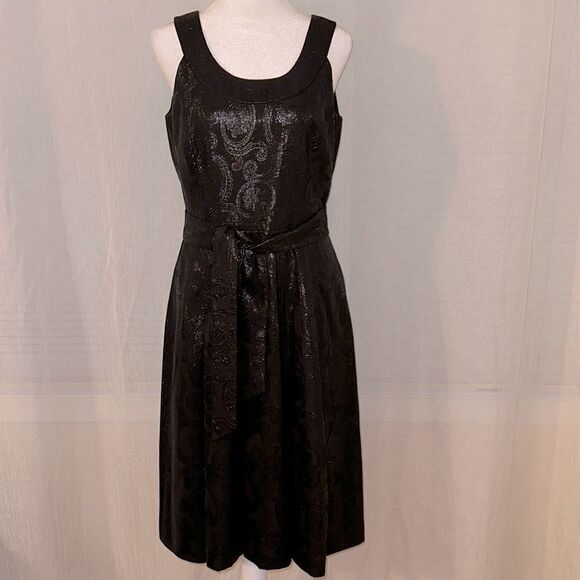 Calvin Klein 6 Shimmery Black Paisley Floral Sleeveless Back Zip A-Line Dresss - Picture 1 of 13